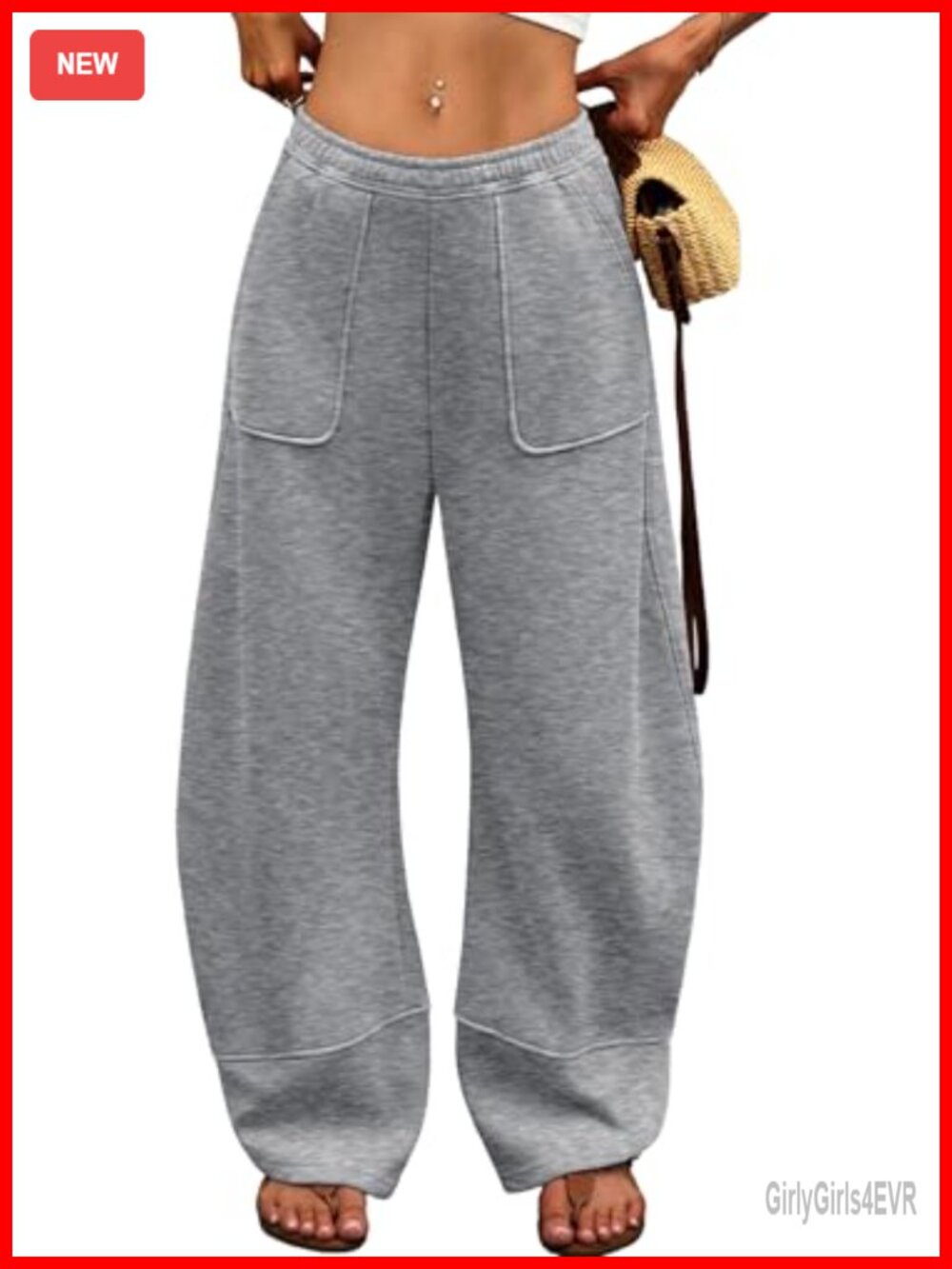 Fleece Lined Barrel Sweatpants Cotton Polyester Elastic Waist Pockets